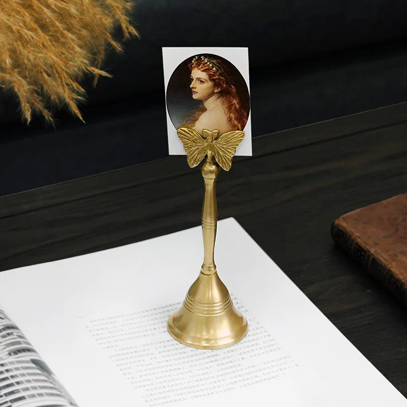 Handmade Brass Butterfly Card Clip Photo ClipHandheld Rattle Dinner Bells Vintage Home Decoration Ornament