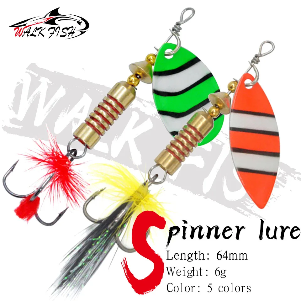 WALK FISH 1PCS Spinner Lure 6g Hard Bait Spoon Lure Feather Treble Hook Fishing Lure Crankbait Bass Lure Wobblers Pesca