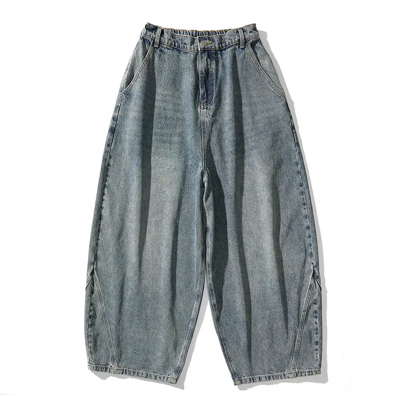 Retro Style Men Oversized Wide Leg Jeans Washed Vintage Baggy Distressed Denim Pants - view 5