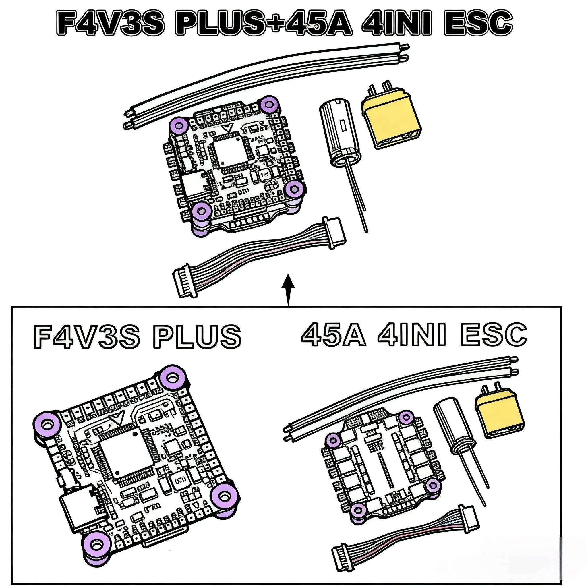 كاميرا FPV F4V3S/ F4V3S PLUS + 45A/60A 4IN1 ESC + VTX1000 + 1080P INAV Betaflight Board Barometer OSD Quadcopter RC Drone FPV Racing