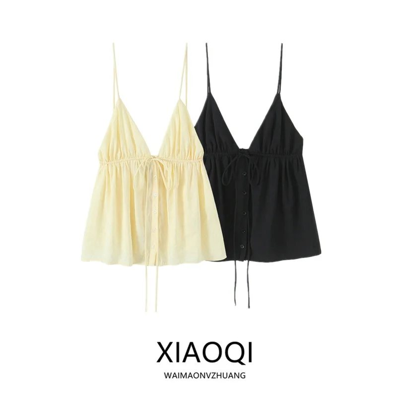 

Summer New Arrival Women's Faionable Knot Drapey Strap Top Versatile Slimming Effect Commute Sle Loose Fit Sing...