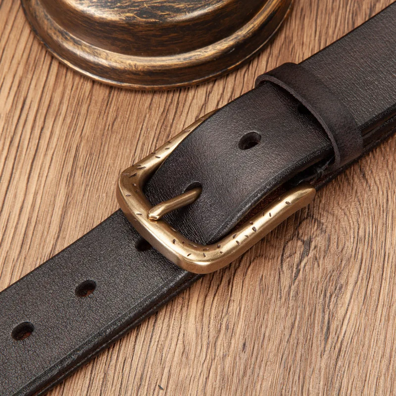 

Thick Cowhide Copper Pin Buckle Real Genuine Leather Belt For Jeans Fashion Casual Belt Men Waistband Retro Luxury Male Strap