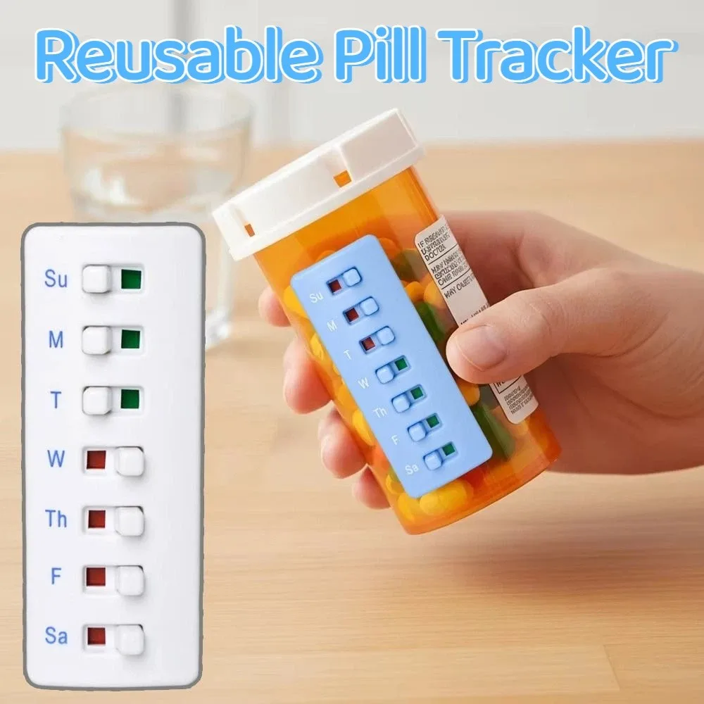 Curved-Back Reusable Pill Tracker Anti-Slide Design Color-Coded Indicators Pill Reminder Creative Portable Medicine Tracker