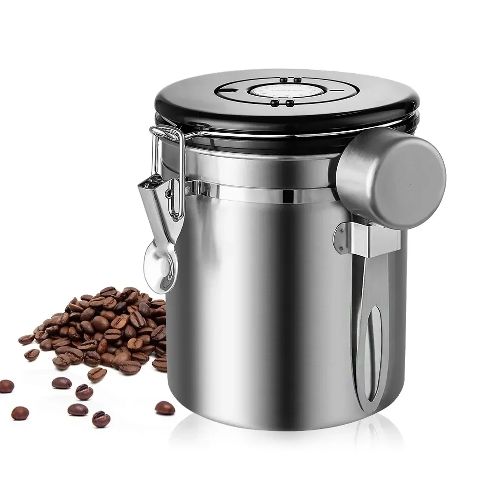 Stainless Steel Airtight Coffee Container Storage Canister Set Jar with Scoop for Coffee Beans Tea 1.5L Tools