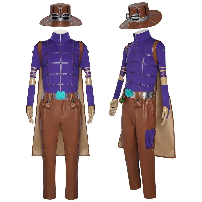 

CyAnime JoJo's Bizarre Adventure Gyro Zeppeli & Kira Yoshikage Cosplay Sets Purple Top Brown Pants Hut 2D Outfits for Cosplay Co