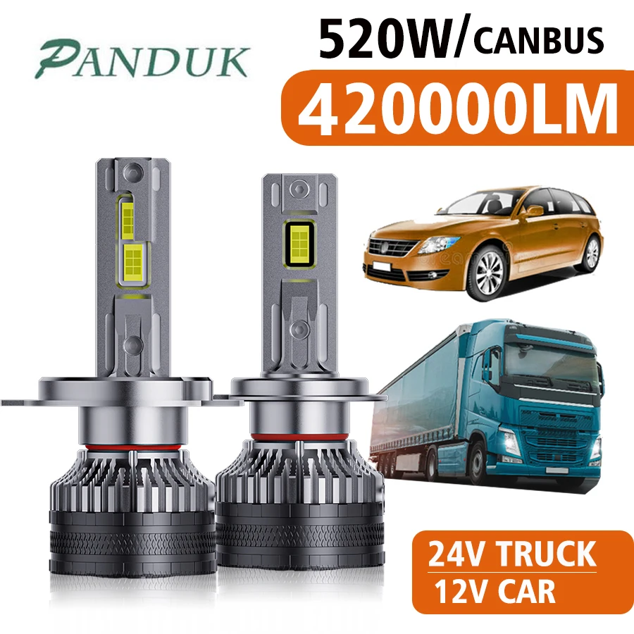 PANDUK 420000LM H7 H4 H11 LED Headlight 520W High Power H1 H8 H9 HB4 HB3 9005 9006 9012 Turbo Lamp 6000K 12V Car 24V Truck Light