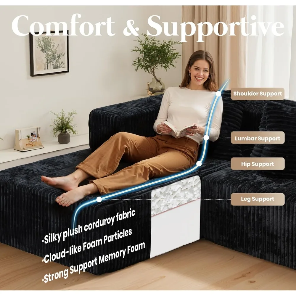 أرائك مقطعية على شكل حرف U مقاس 130 بوصة لغرفة المعيشة، أريكة سحابة بدون عظم مع كرسيين مع مجموعة مرنة 4 في 1 #2