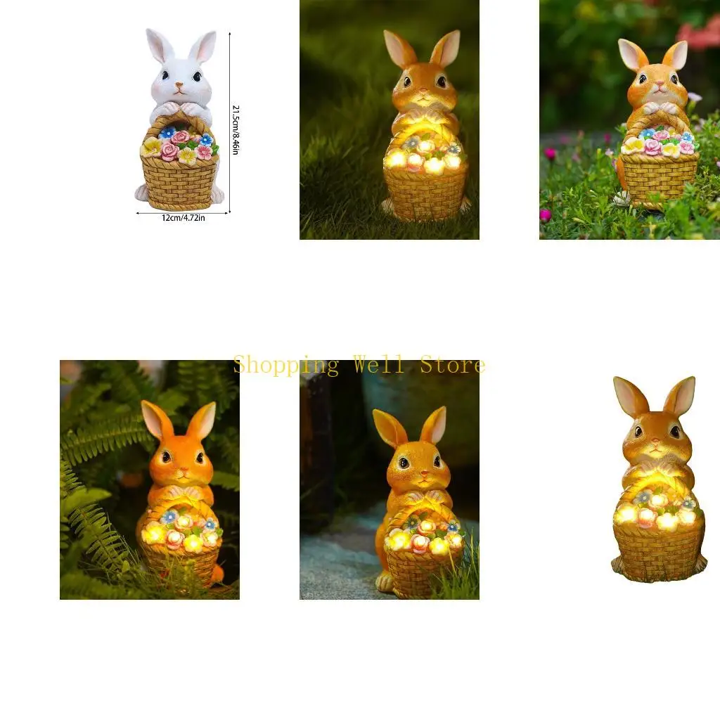 

KX4B Фигурка пасхальных кроликов с цветочным светильником на солнечной энергии, садовая статуя кроликов