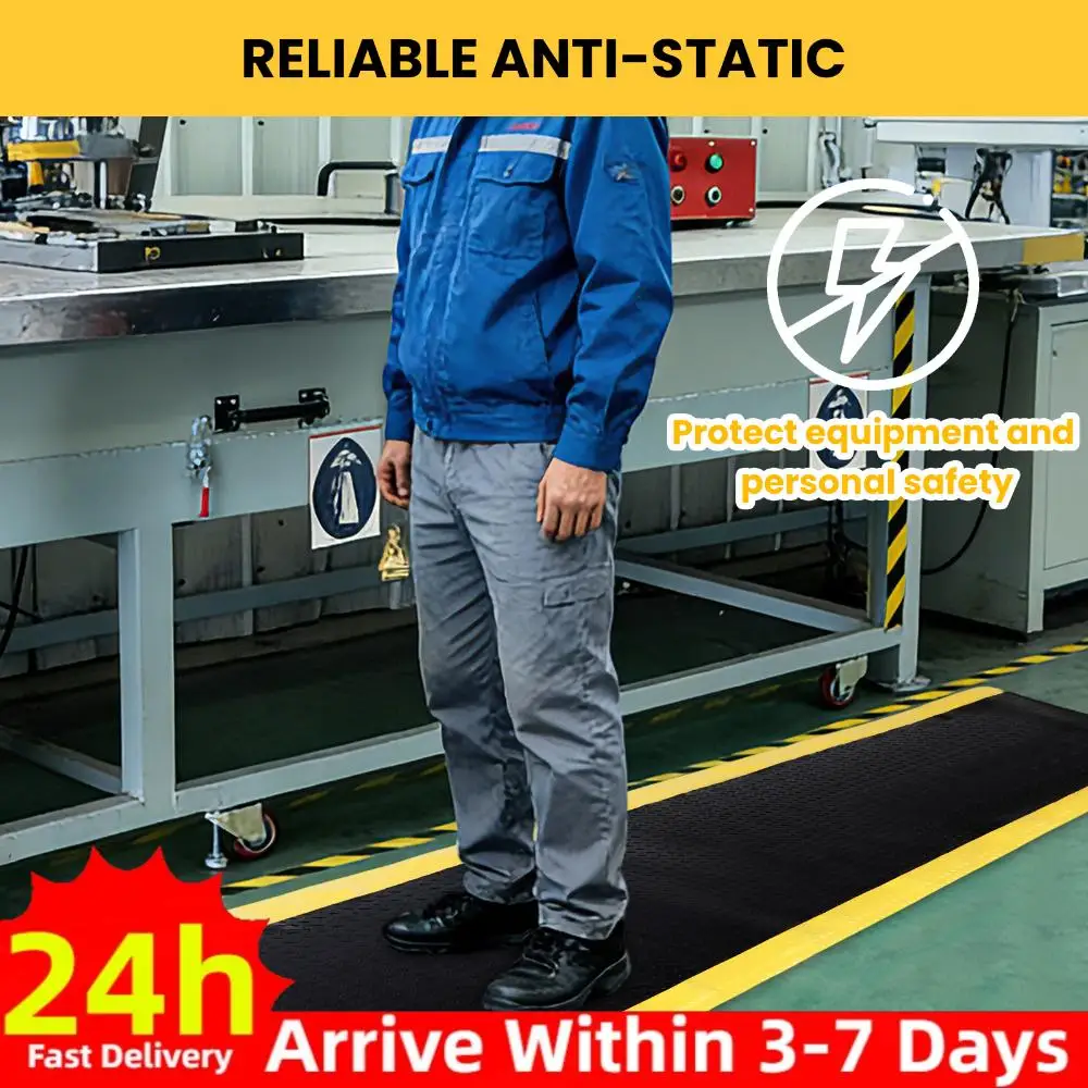 

Промышленный напольный коврик 144x36 дюймов, антиусталостный, проводящий, толщиной 3/4 дюйма, черный с желтой окантовкой, для склада, гаража, общественных помещений