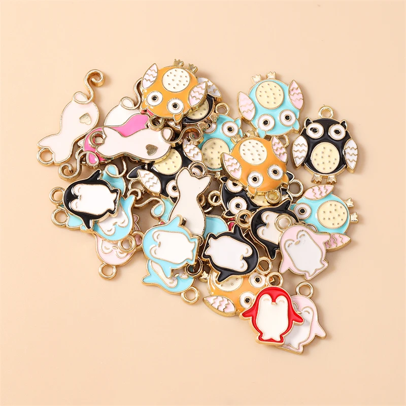 10 Stück niedliche, gemischte Emaille-Anhänger in Tierform (Katze, Eule, Pinguin) für die Schmuckherstellung, Halsketten, Ohrringe, Armbänder, DIY-Bastelbedarf – Detail 4