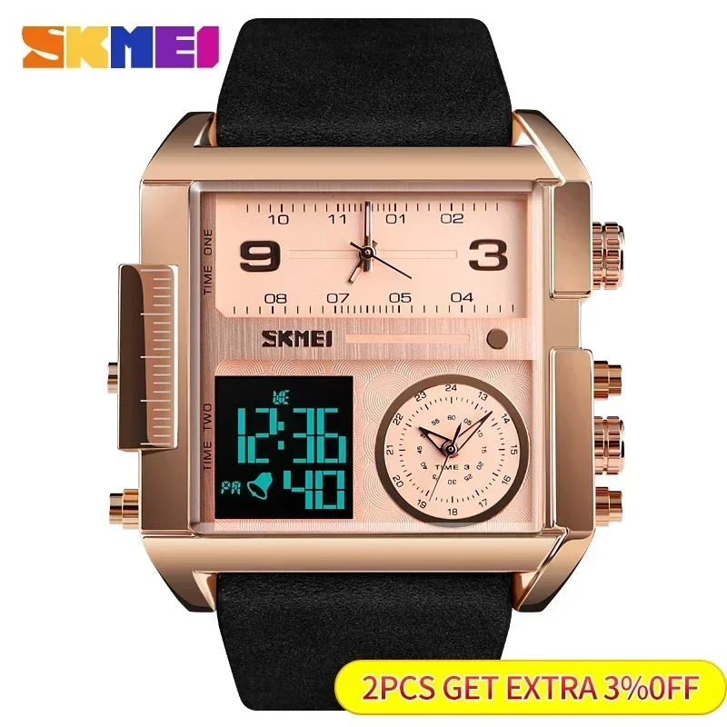 SKMEI Mens Quartz Movement Watches Clock reloj hombre 3 Time Men Sports Watch Top Luxury Brand Military Digital Wristwatch 1391