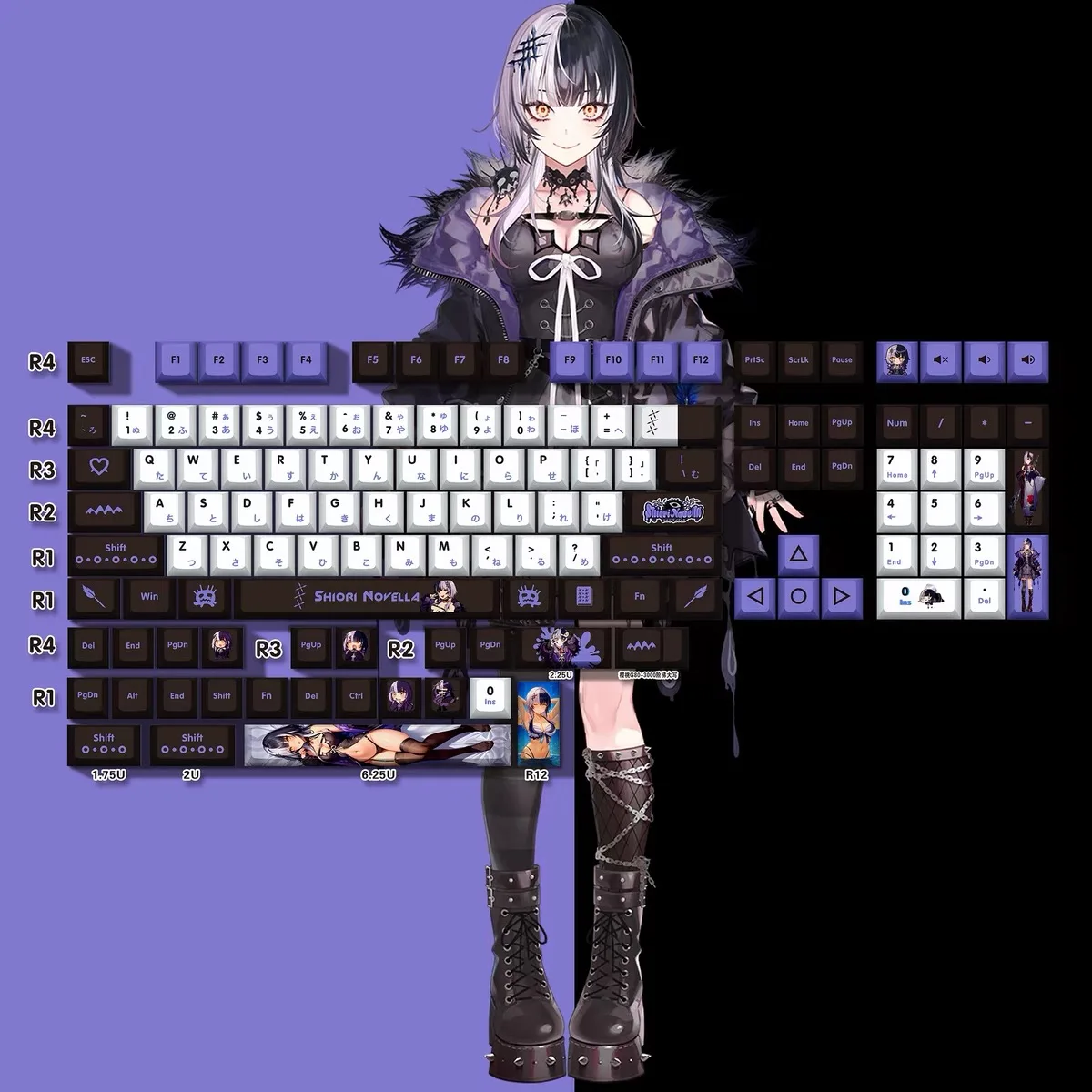 Hololive Vtuber Keycaps Shiori Novella Key Cap Key Cover PBT DYE Sublimation Cherry MX Switch Keycap Mechanical Keyboard