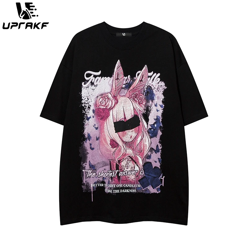 UPRAKF Y2K Graphic T Shirt Harajuku Oversized Pink Girl Print Summer Fashion Hip Hop Top Tee Casual High Street Punk Streetwear