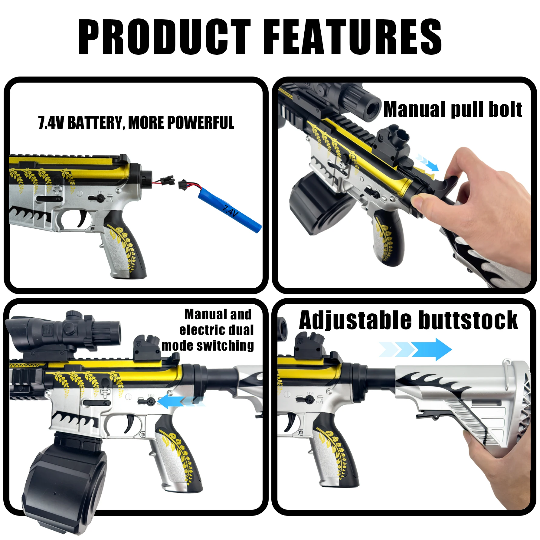 M416 بندقية جل الناسف الكهربائية، دليل رذاذ حبة الجل/وضع تلقائي لعبة رصاصة المياه لعبة فريق الرماية (الخرز غير متضمن) #4