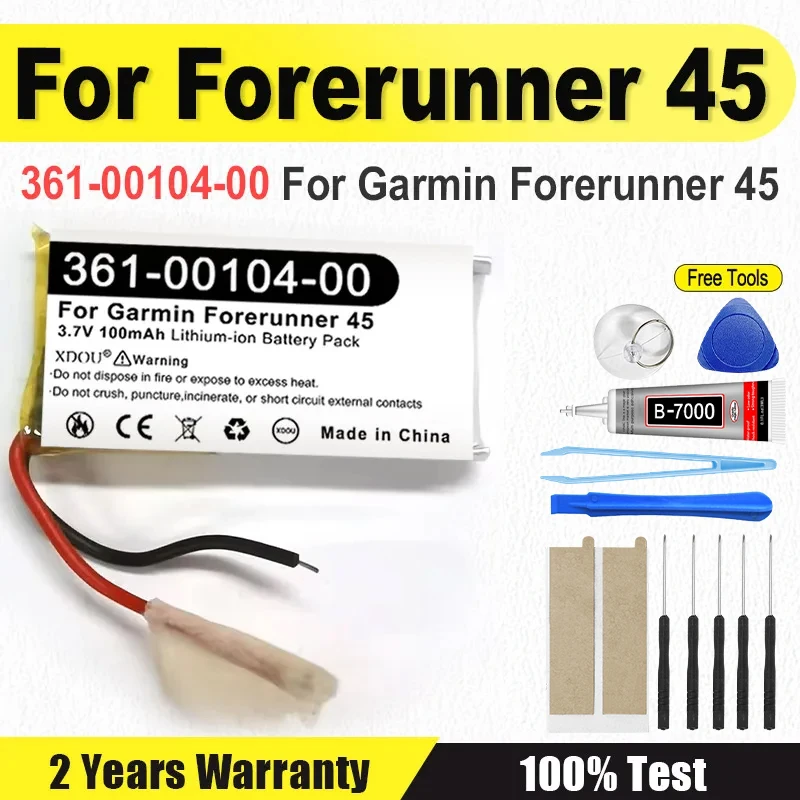 Brand-New 100mAh Smart Watch Battery For Garmin Forerunner 45 361-00104-00 Batterie + Tools