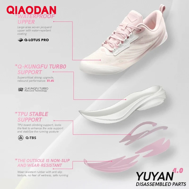 

QIAODAN YuYan 4.4 Женские легкие кроссовки 2025 Водонепроницаемые амортизирующие походные амортизирующие кроссовки QXB022244003
