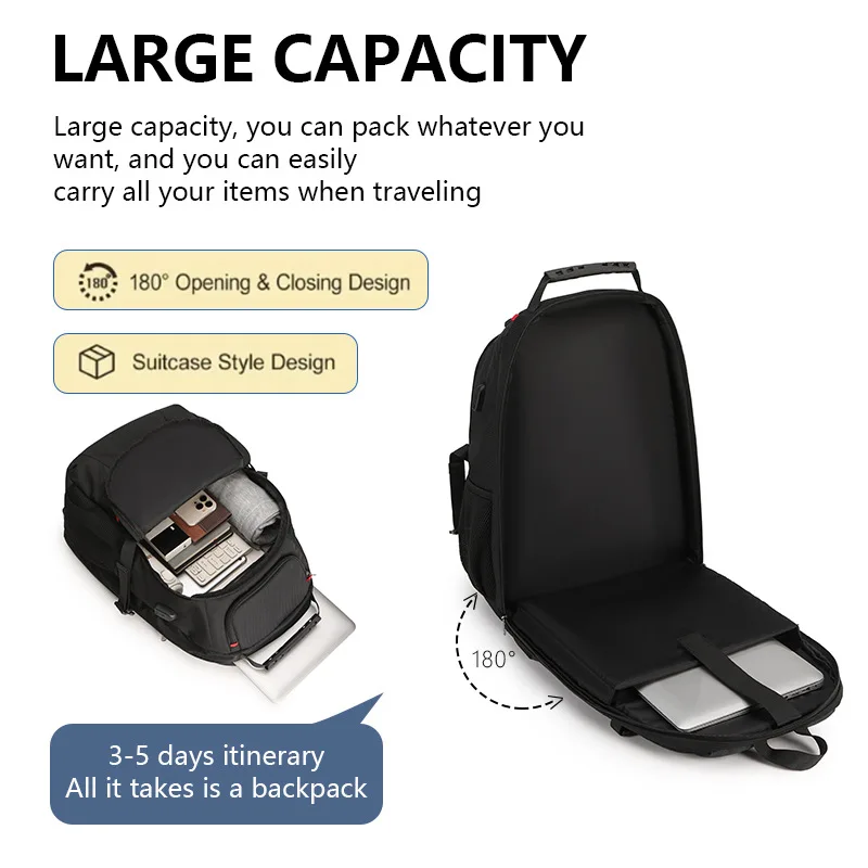 

Мужской рюкзак для деловых поездок, большой вместимости, с несколькими отделениями, для ноутбука 15 дюймов, однотонный, для студентов и поездок на работу