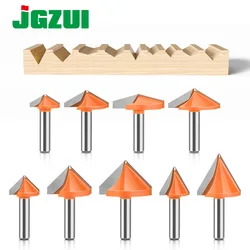 JGZUI 8mm shank V Bit CNC solid carbide end mill 3D Router Bits for Wood 60 90 120 150 deg tungsten woodworking milling cutter