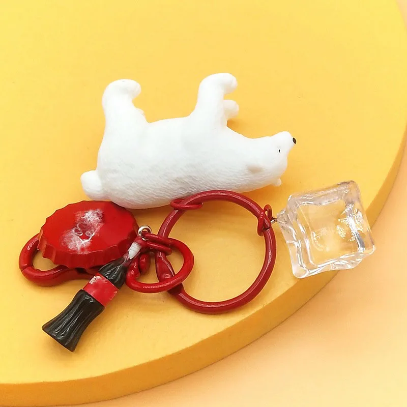 New Polar Bear Ice Cube Keychain Pendant cola Bottle Animal Car Key Chain Charm Bag Pendant Fashion Gift Key Rings K4219