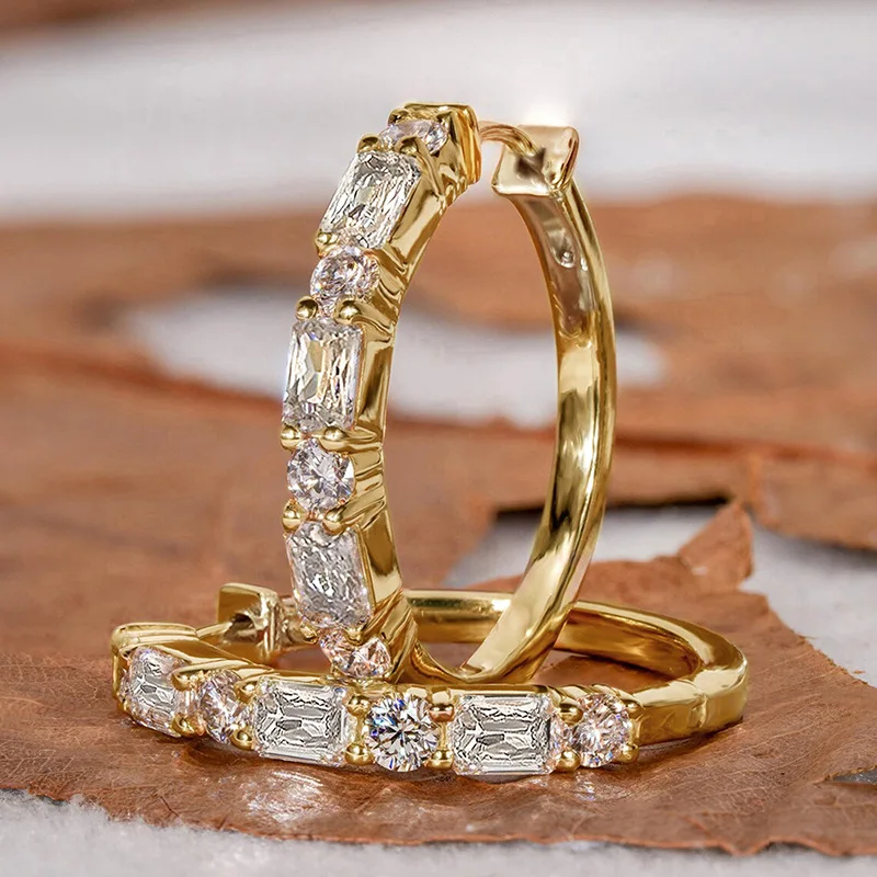 European and American Style Simple Gold Ear Buckle Shiny Ladder Cubic Zirconia Inlay Design Fashionable Commuting Jewelry