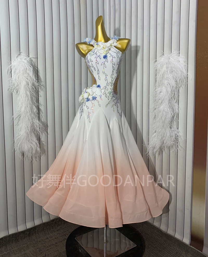 2023 neue Ballroom Dance Wettbewerb Kleider Tanz Kostüme Walzer Kleid Für Tanzen Kleidung Dance Wear Kleid farbverlauf stoff