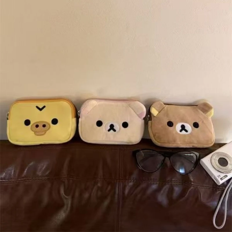 Rilakkuma Cute Makeup Organizer Storage Bag Cartoon Bear Plush Kawaii Cosmetic Bags Vanity Beauty Case Cute Pencil Case