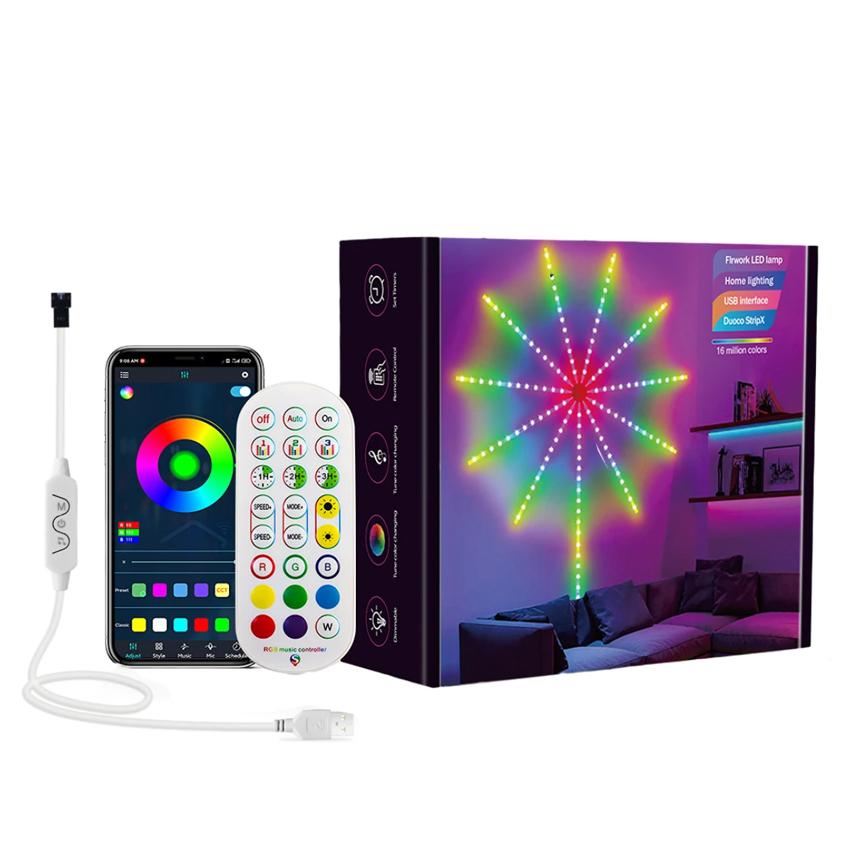 Firework Light Smart Light Strip RGBIC LED Magic Color Lamp APP Control Music Sync For Festival Room New Year Party Decoration