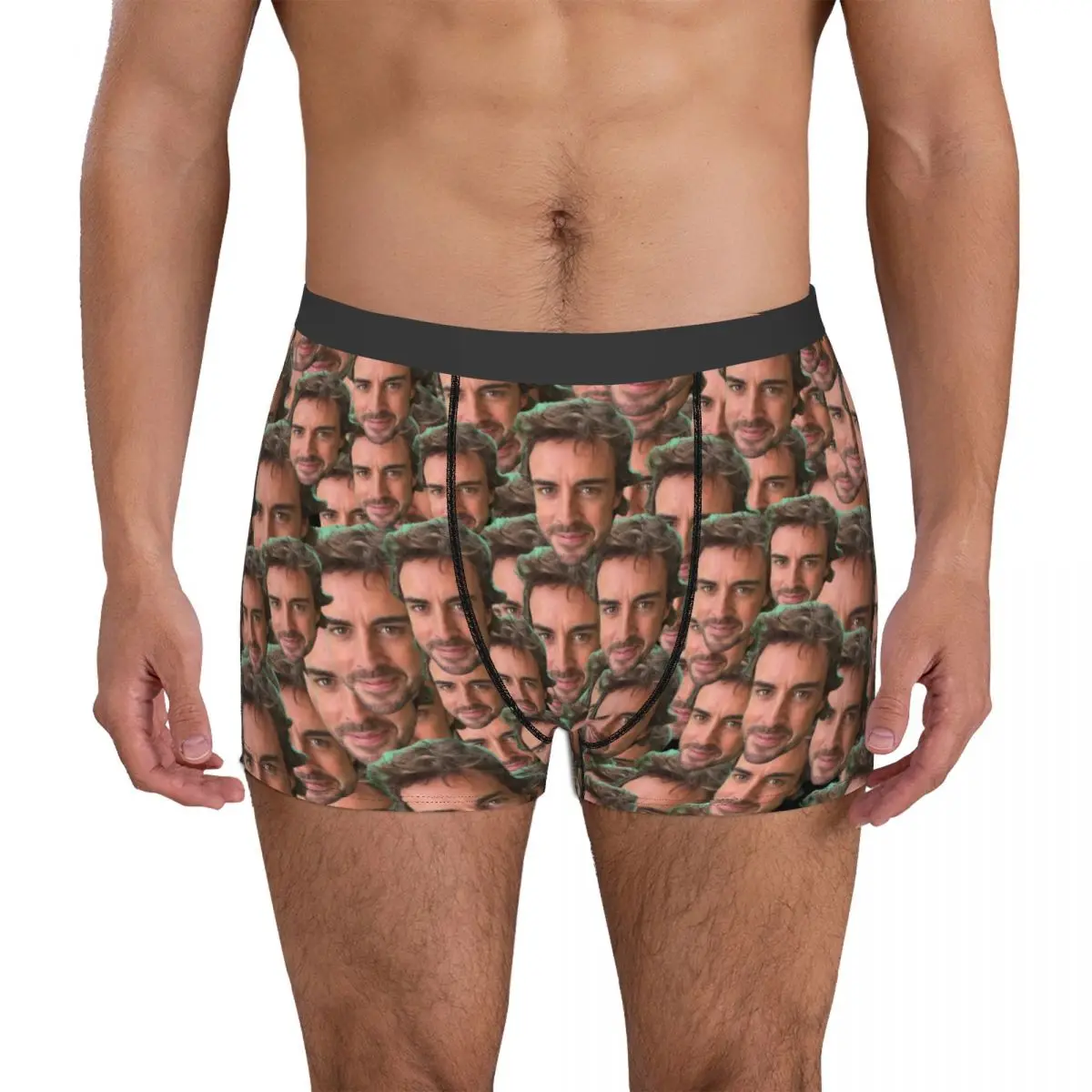 Men Fernando Alonso Funny Face Boxer Briefs Shorts Panties Mid Waist Underwear Homme Novelty S-XXL Long Underpants