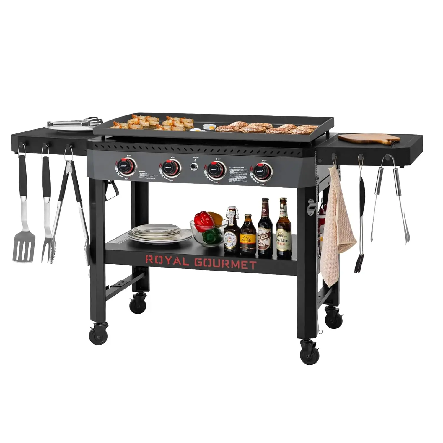 

GB4005 34-Inch 4-Burner Propane Gas Griddle, Griddle with Collapsible Side Shelves and Storage Basket, 52,000 BTU,, Customized