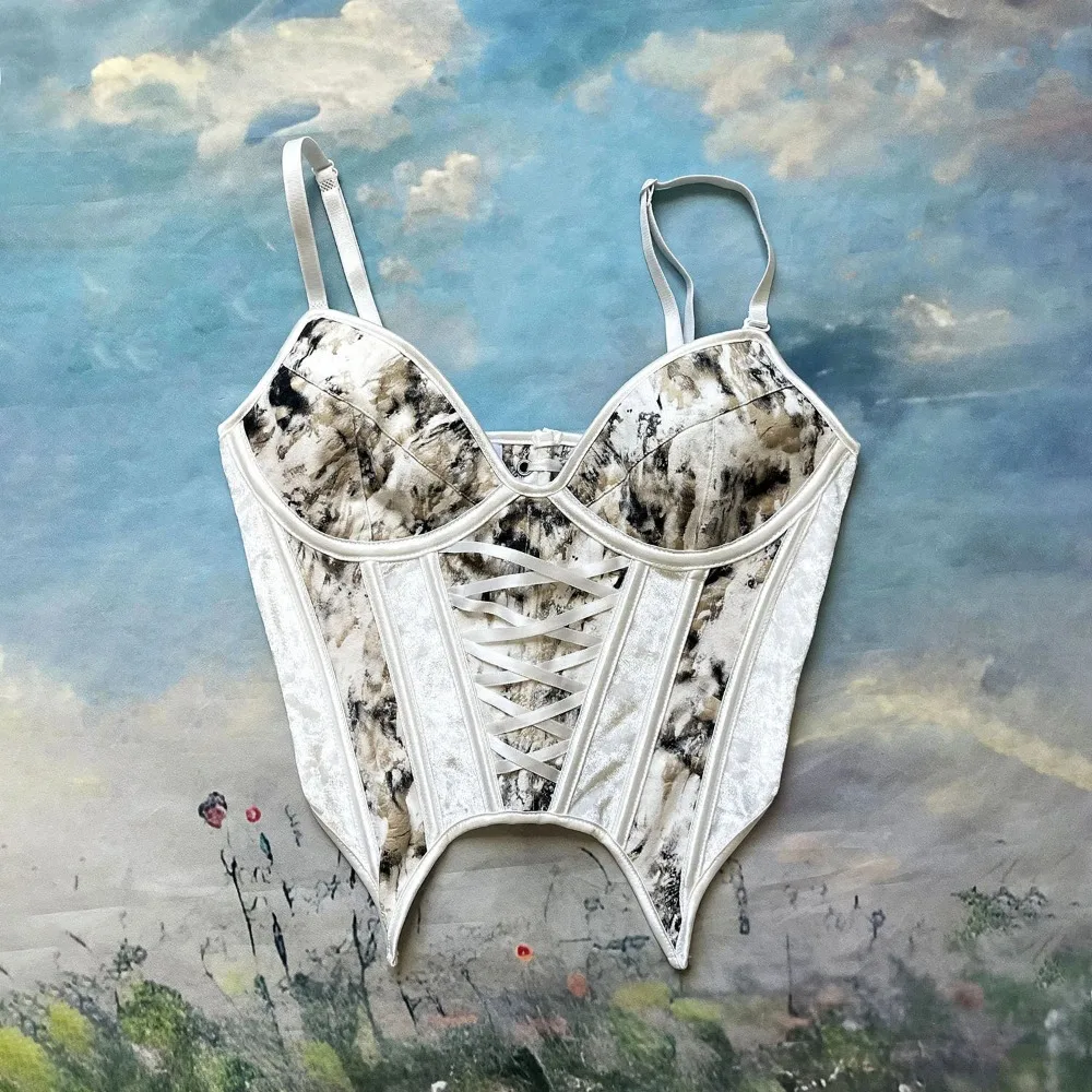 

Женский корсет с принтом, бюстье с чашками, корректирующее белье на шнуровке, пластиковый лиф с косточками, корректирующее белье, женское нижнее белье