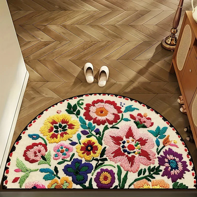VIKAMA Vintage Rustic Half Circle Doormat Non Slip Wear Resistant Entrance Mat Dirt Catching Entryway Foot Mat Home Decor