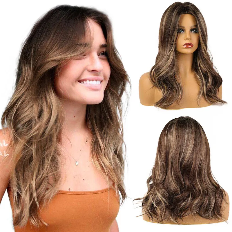 

European and American style wig female medium and long natural curl wig trimmed face large wavy brown dyed wigs