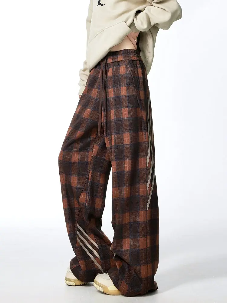 

Мужские повседневные брюки в американском ретро-стиле в клетку, весенне-осенние, свободные, широкие, молодежные, модные