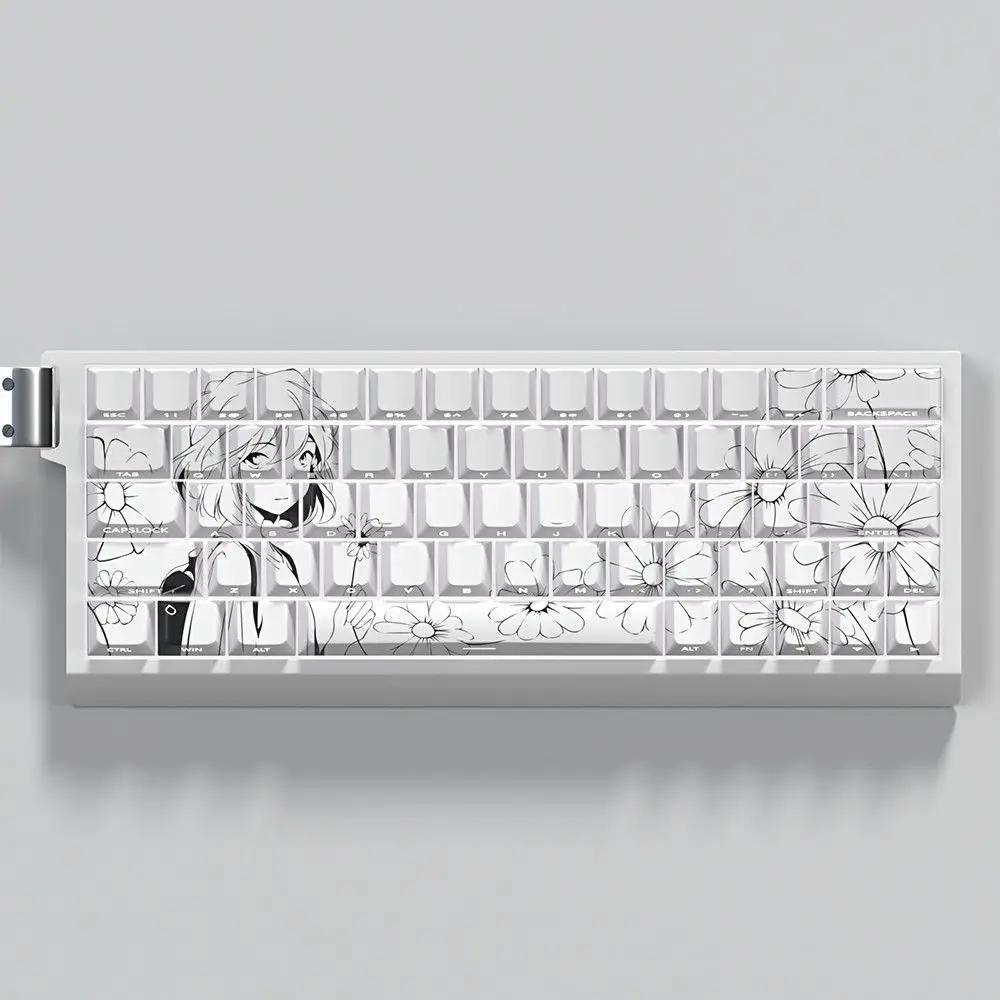 74 Keys Ai Haibara Keycaps Side Engraved Transparent Cherry PBT Dye-Sub Game Key Cap for Mechanical Keyboard Wooting60He