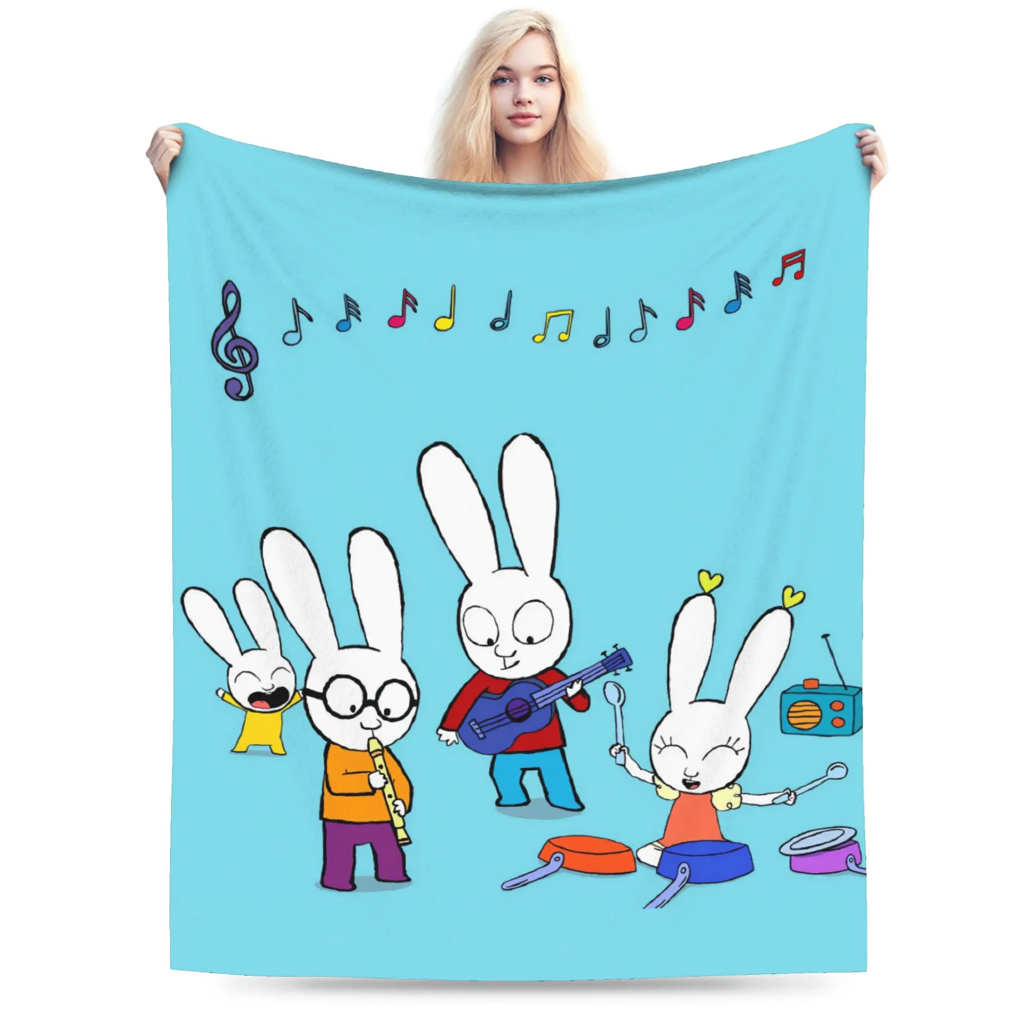 Simons Super Rabbit Flannel Blanket Winter  Warm Throw Blanket for Boy Girl Outdoor Funny Bedspread Sofa Bed Cover
