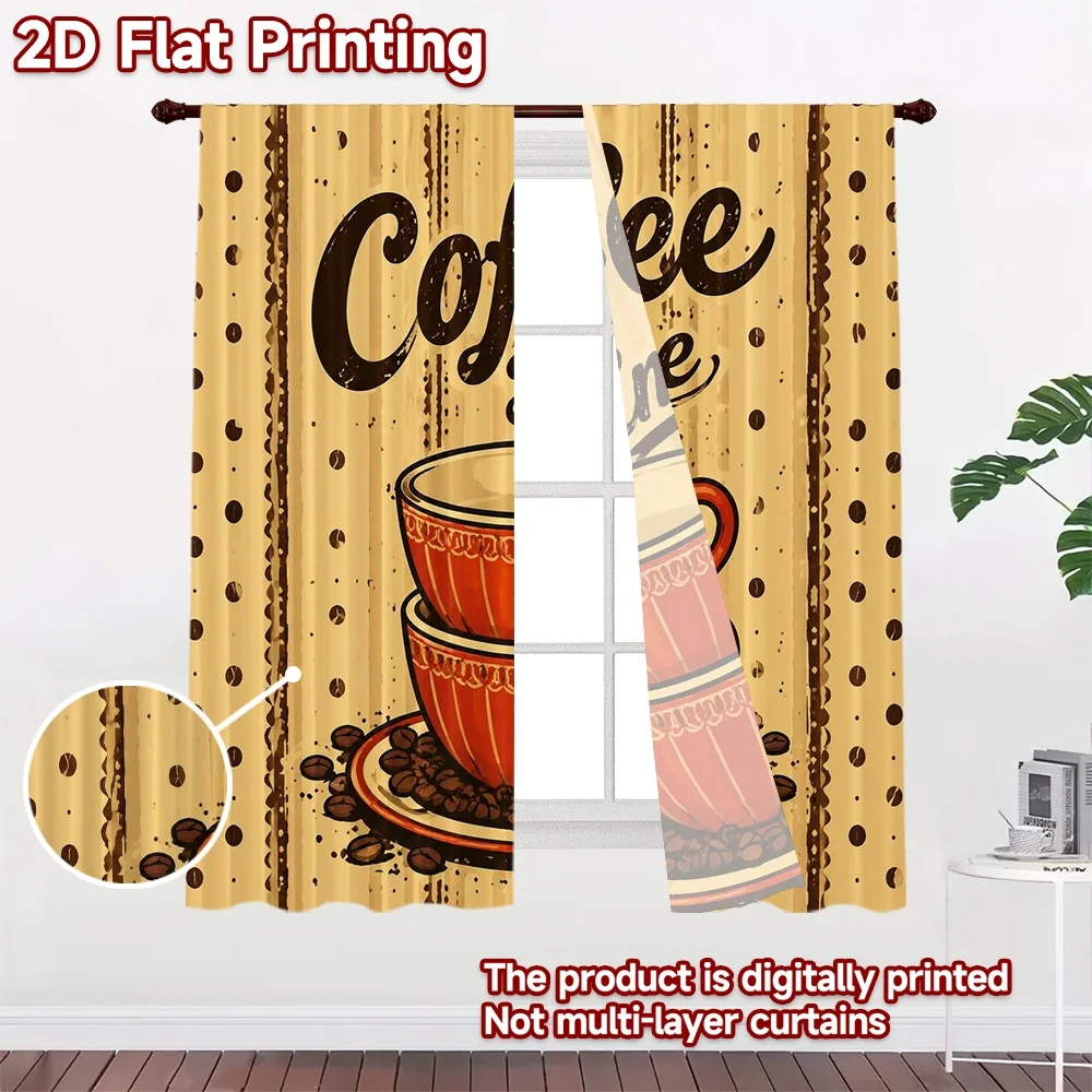 2D FLAT PRINTING 2pcs Curtains (Without Rod) Coffee Break Delight Popular Window Curtain Versatile Polyester Curtains Easter