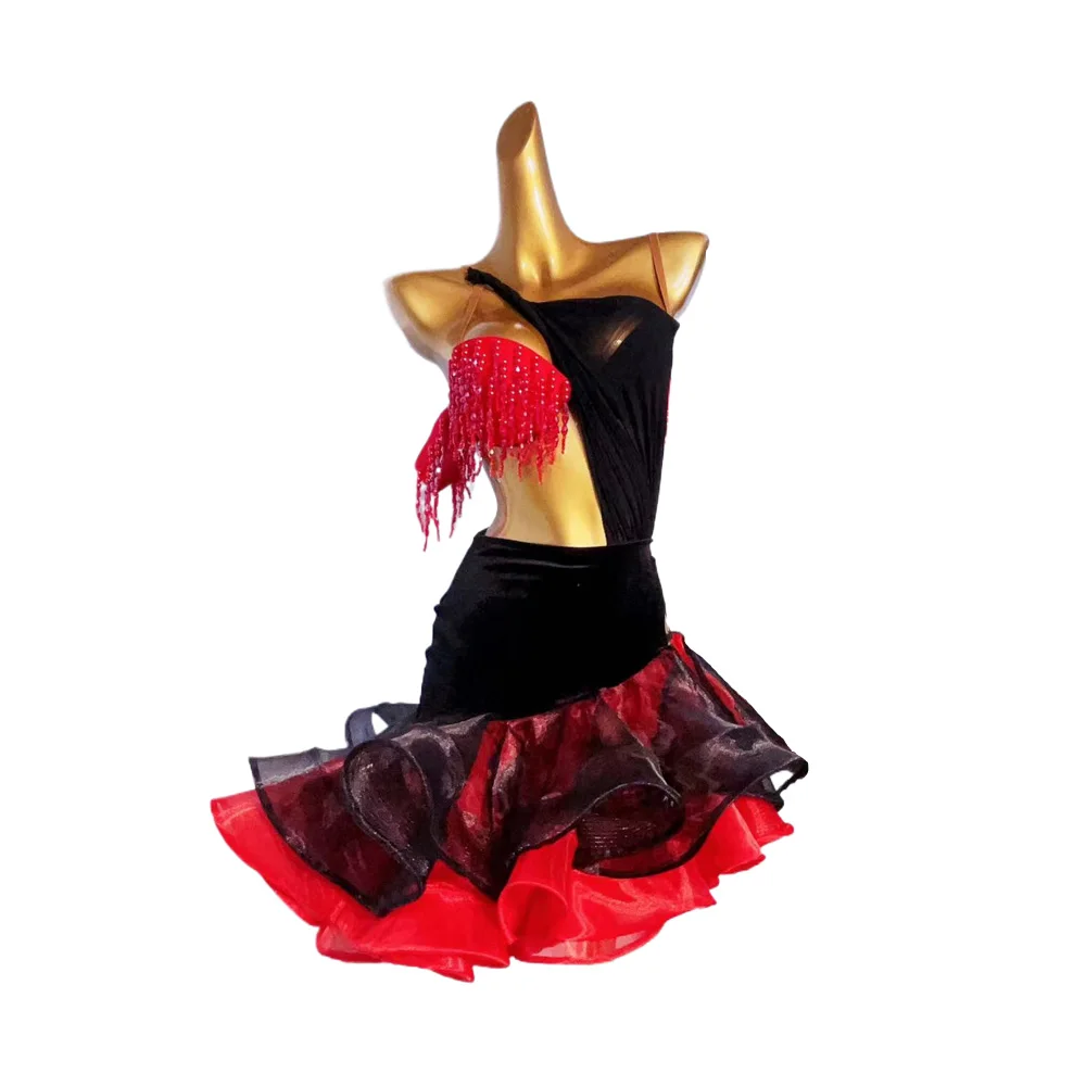 Latin Dance International Stage Advanced Competition Uniform Two tone Skirt Hem High end Customized Samba Standard Dress