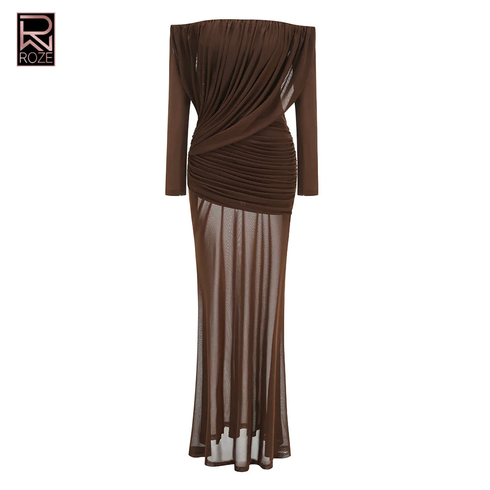 

Элегантное женское платье с открытыми плечами и длинными рукавами, однотонное, дизайнерское, новинка 2026 года, для трансграничной торговли