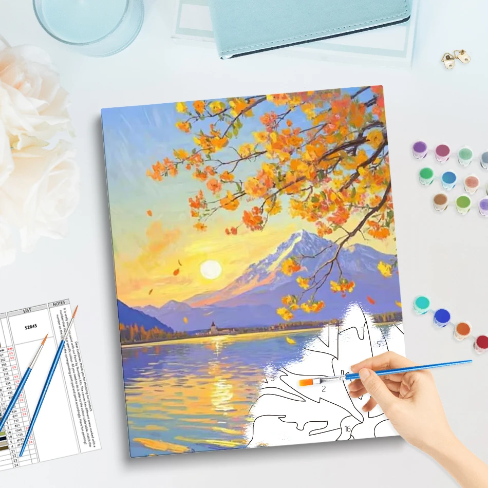 GATYZTORY Paint By Number Adult Kit Watercolor Drawing By Numbers Acrylic Landscape Art Supplies