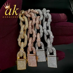 Aokaishen Bracelet for Men Box Cuban Link Charms Cubic Zircon Gold Plated Hip Hop Jewelry Spring Clasp