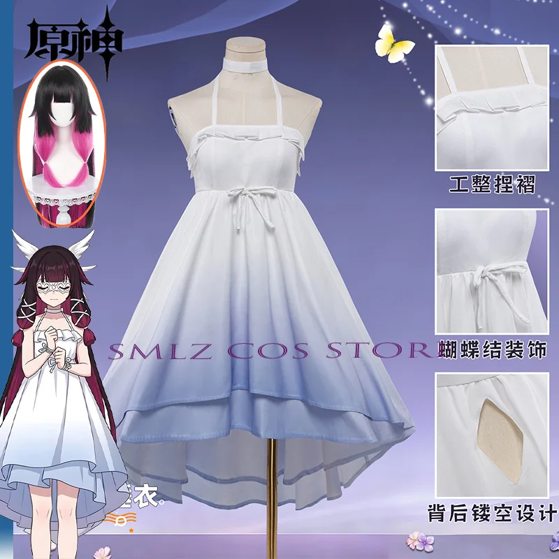Disfraz de Cosplay del Juego Genshin Impact, Pijama de Columbina, Vestido Cielo Estrellado, Traje de Fiesta y Peluca