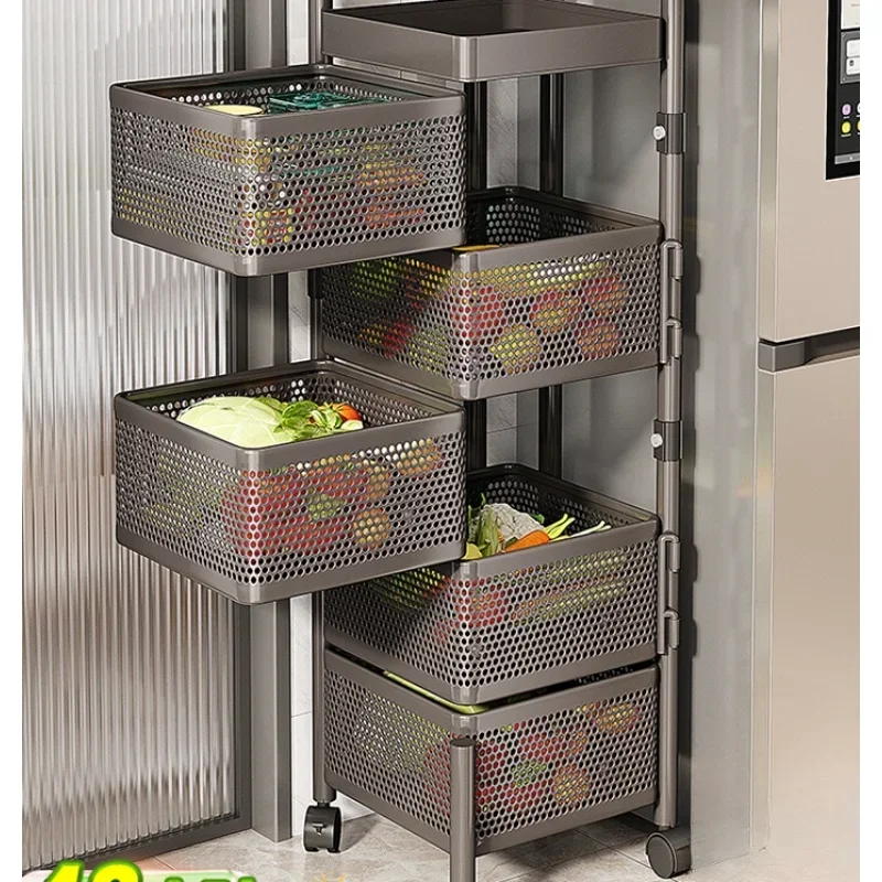 Vegetable snack rack trolley corner storage rack, rotating rack floor-to-ceiling multi-layer vegetable basket