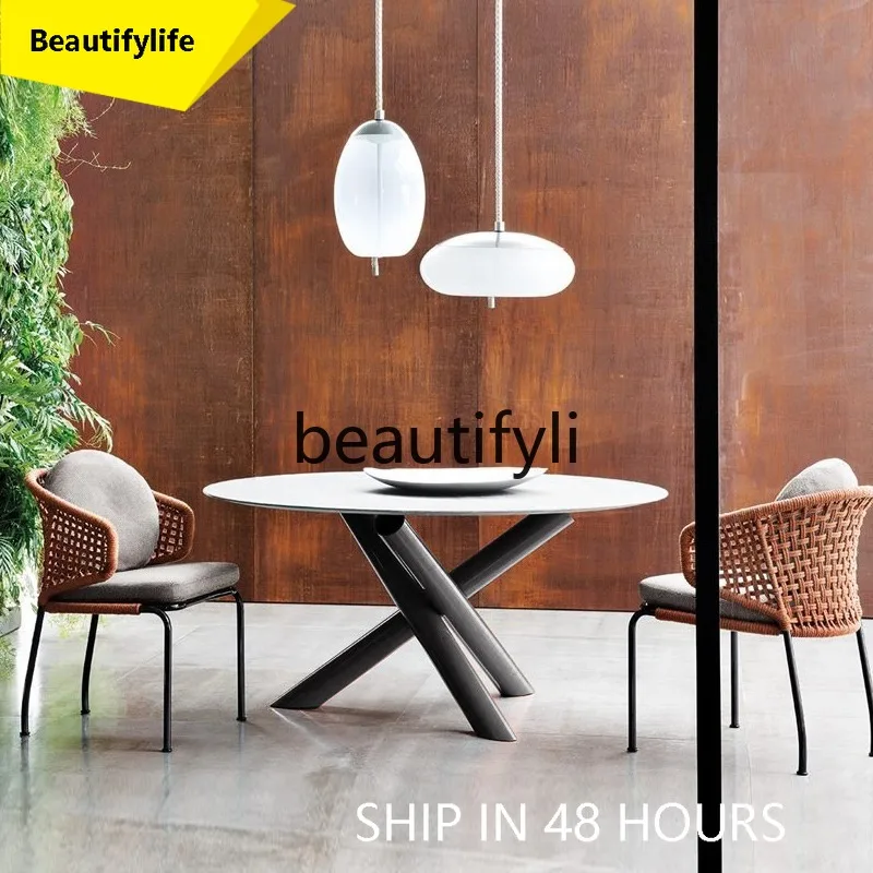 

6239 Light Luxury Solid Wood Dining Table Marble Negotiation Round Dining Table Simple Balcony Small Apartment Home Use