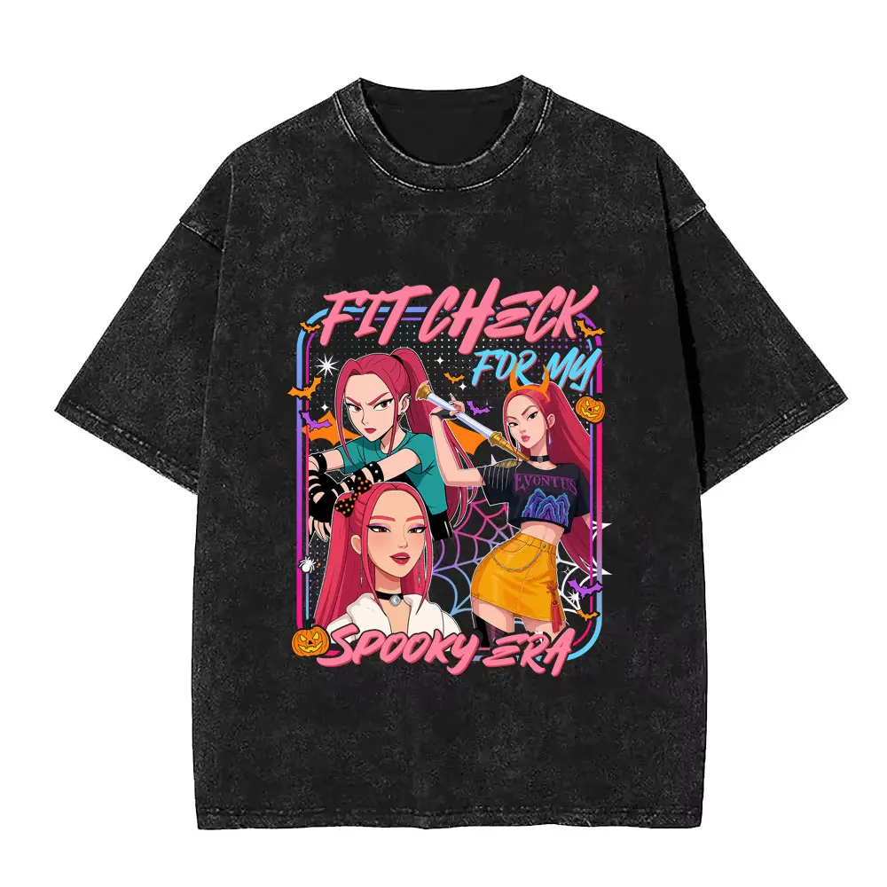Kpop شيطان الصيادين ساجا بنين خمر غسلها تي شيرت الرجال النساء عيد الميلاد هالوين نمط تي شيرت الذكور موضة المتضخم التي شيرت