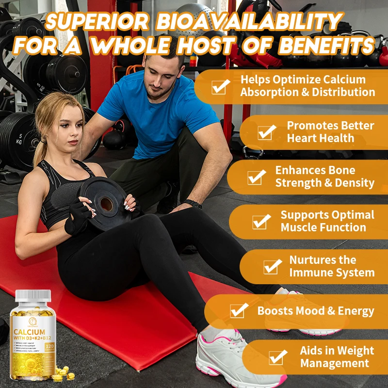 BBEEAAUU 600mg Vitamin D3+K2 Calcium Capsules Adult Bone Health Food Support Optimal Muscle Function Bone,Teeth and Heart Health