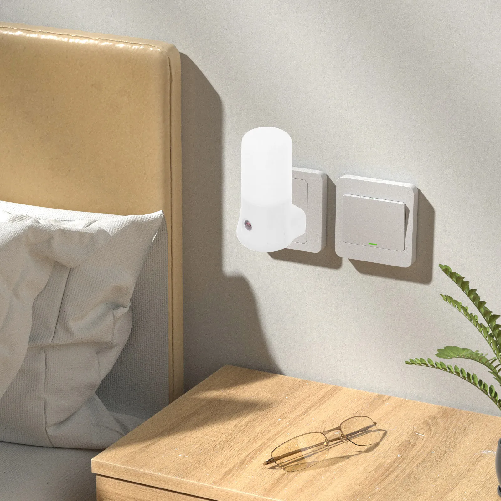 

Compact 3W LED Night Light with Push Button Switch Red Warm Light for Children's Room Rechargeable Plug in Small Bedside Lamp