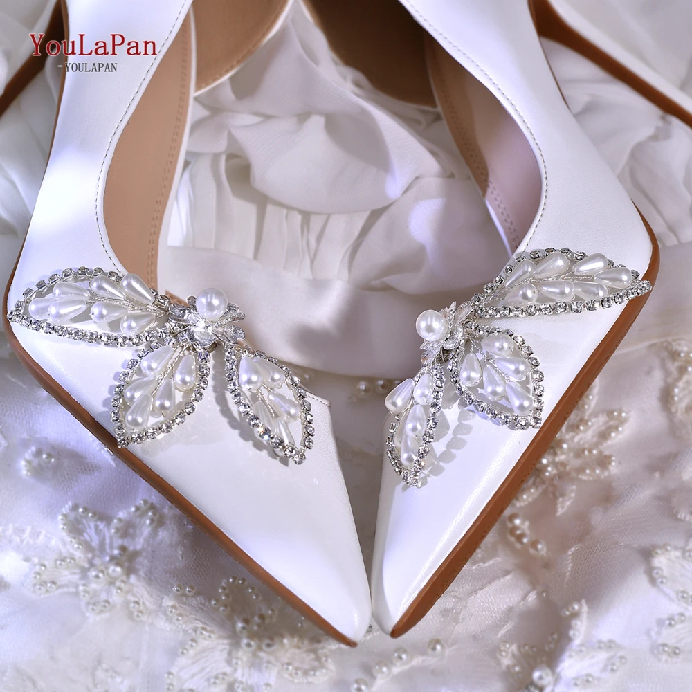 YouLaPan 2pc Bride Pearl Shoe Clips Alloy Flower Shoe Accessories Clips Wedding Shoe Rhinestone Decoration Shoe Clip HX62