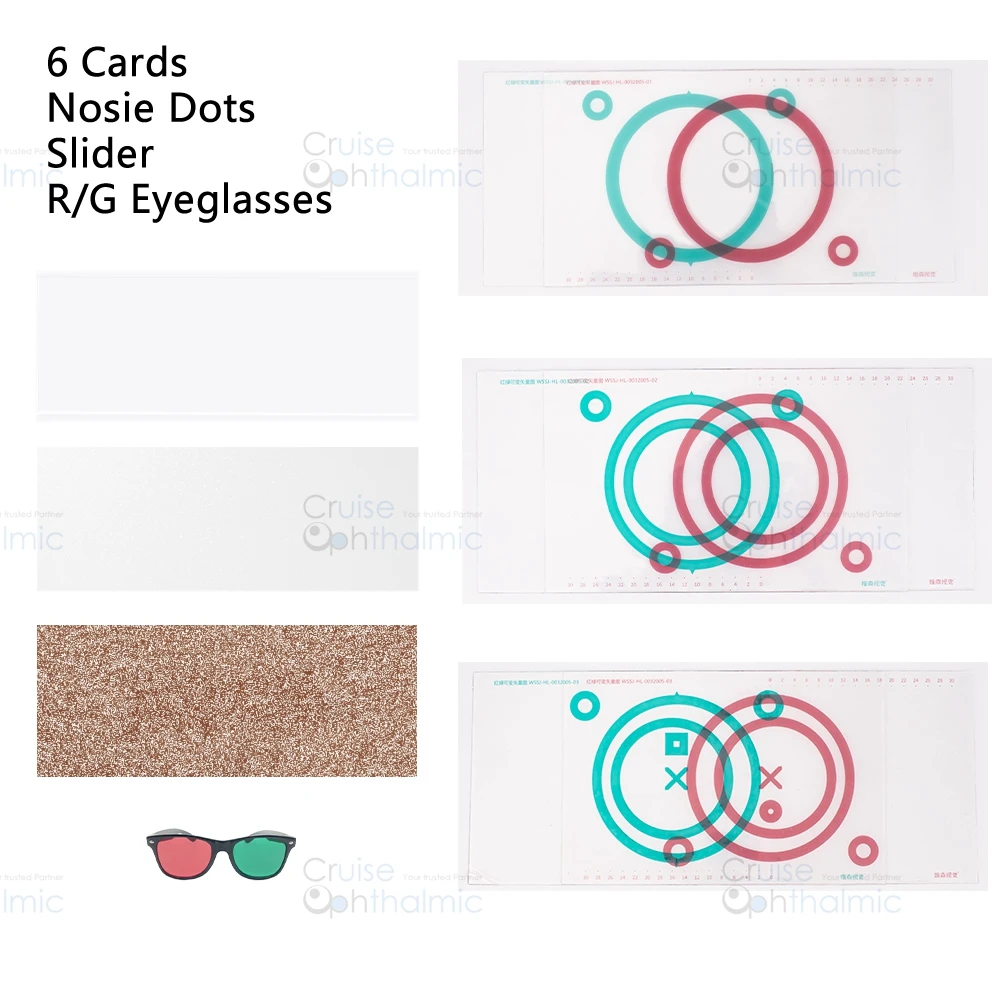 Zakreślony optometryczny czerwony/zielony Test Stereo Duochrome | 6 sztuk w | Wykres testowy niskiego widzenia wykresy balansu Stereo