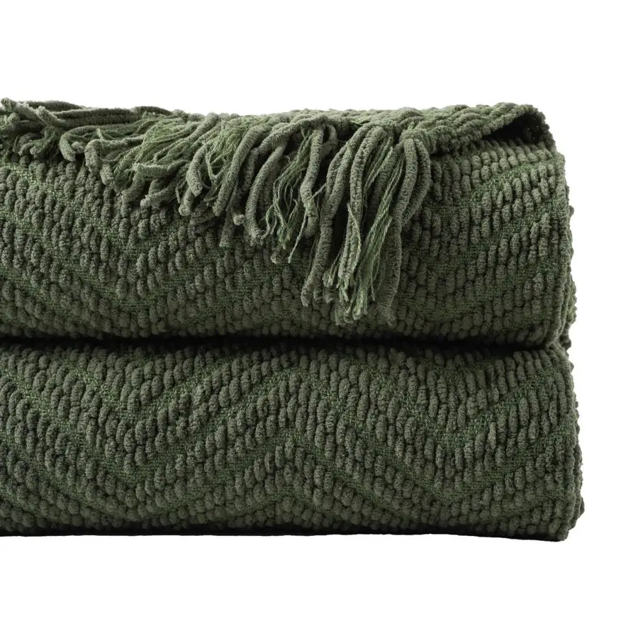 

Olive Green Chenille Throw Blanket for Bed, Knit Throw Blanket,Super Soft Warm Home Decor Throw Blanket with Tassels for Couch,S
