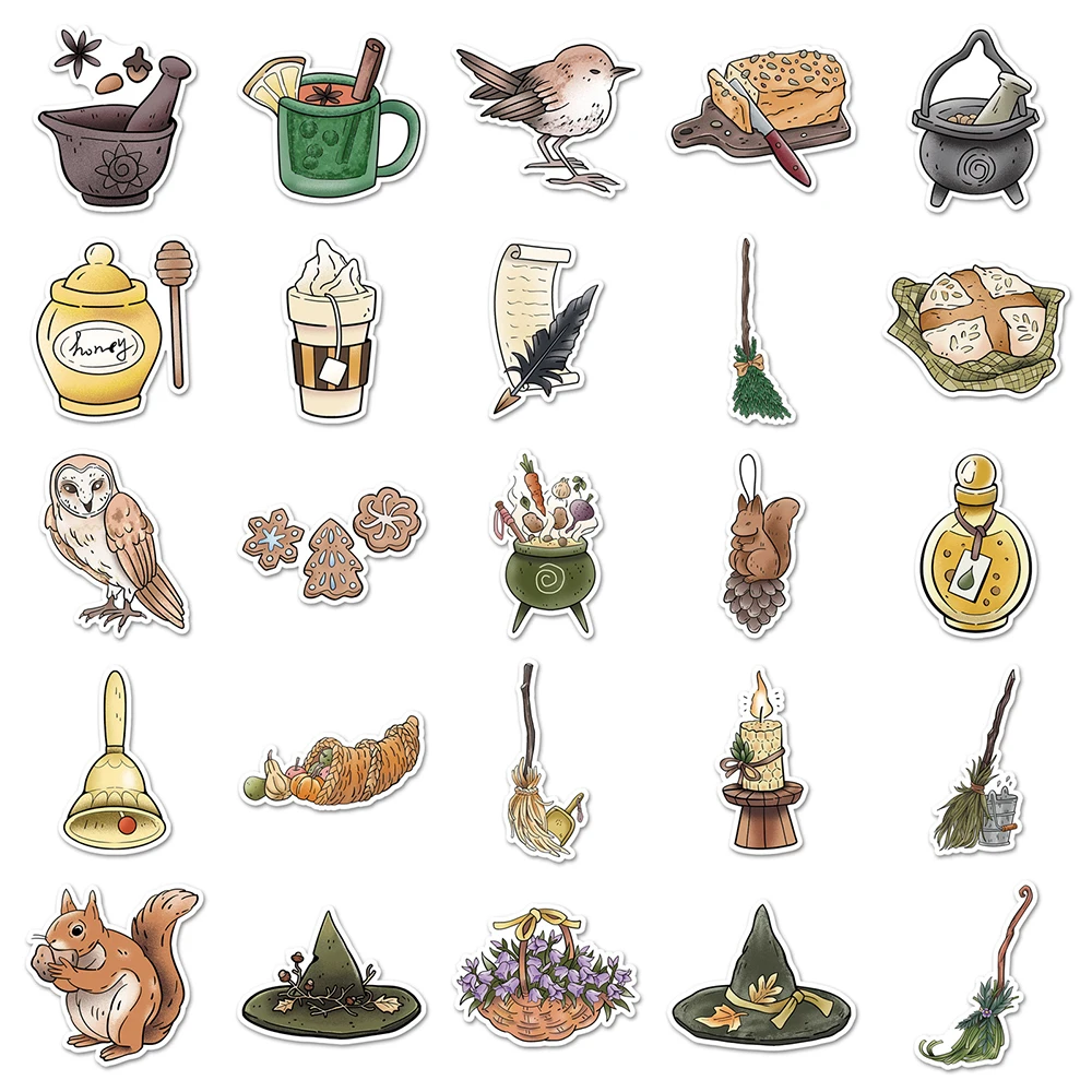 10/30/50 pezzi adesivi graffiti magici della foresta vintage adesivo creativo del fumetto bagaglio telefono bottiglia d'acqua decalcomanie impermeabili imballaggio